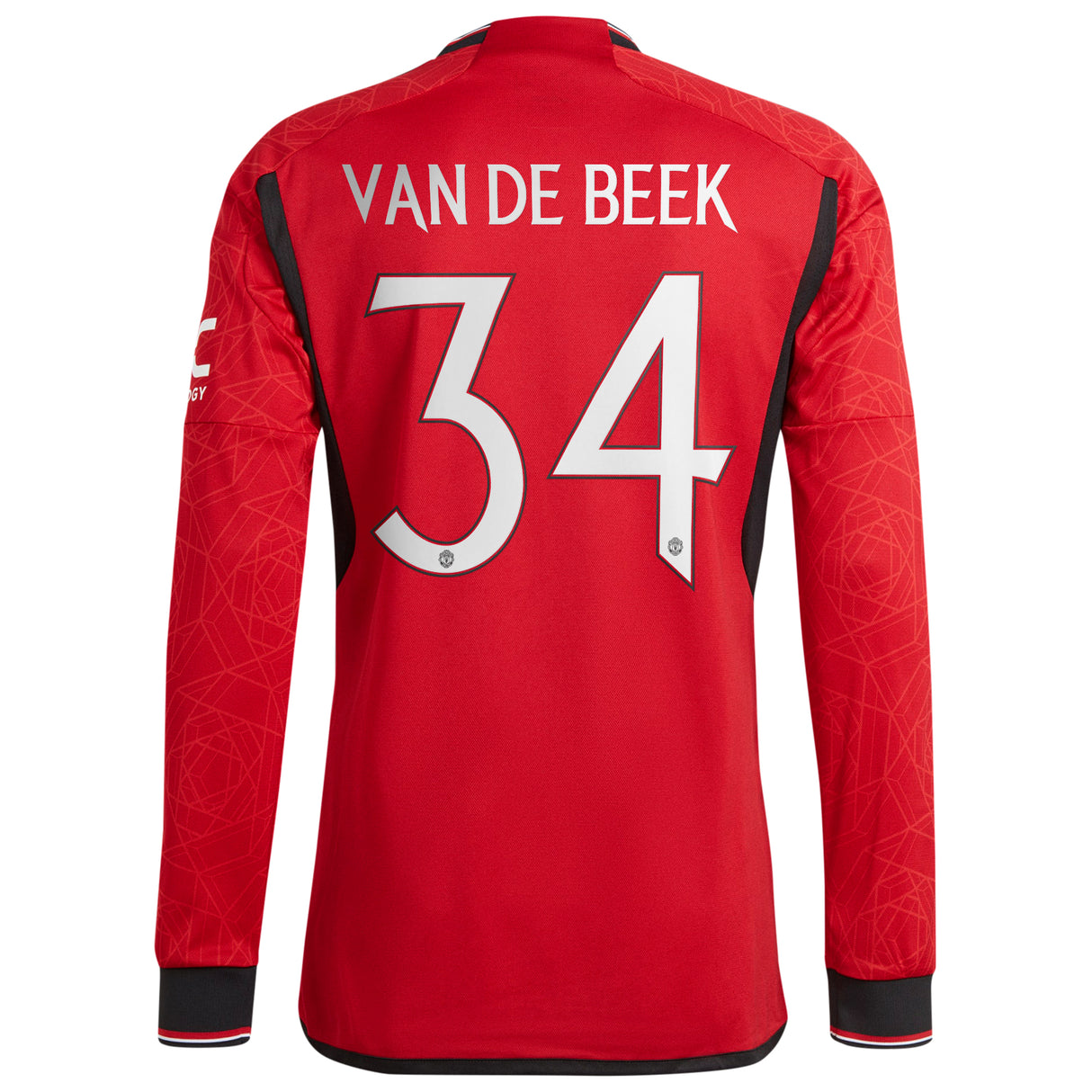 Manchester United Cup Home Authentic Shirt 2023-24 - Long sleeve with Van De Beek 34 printing - Kit Captain