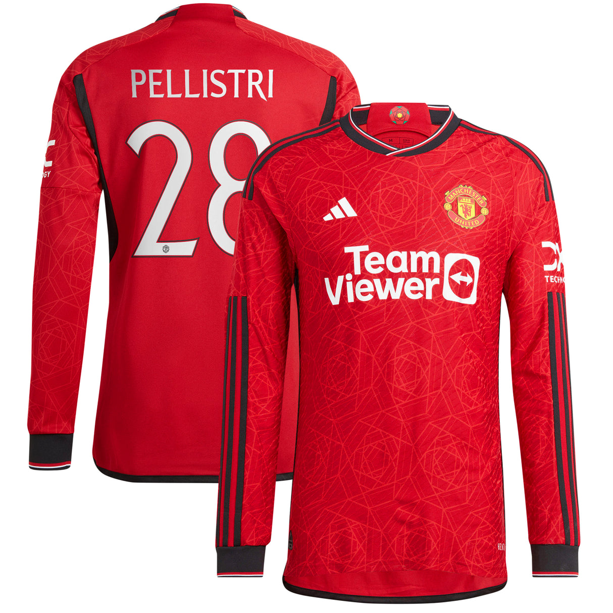 Manchester United Cup Home Authentic Shirt 2023-24 - Long sleeve with Pellistri 28 printing - Kit Captain