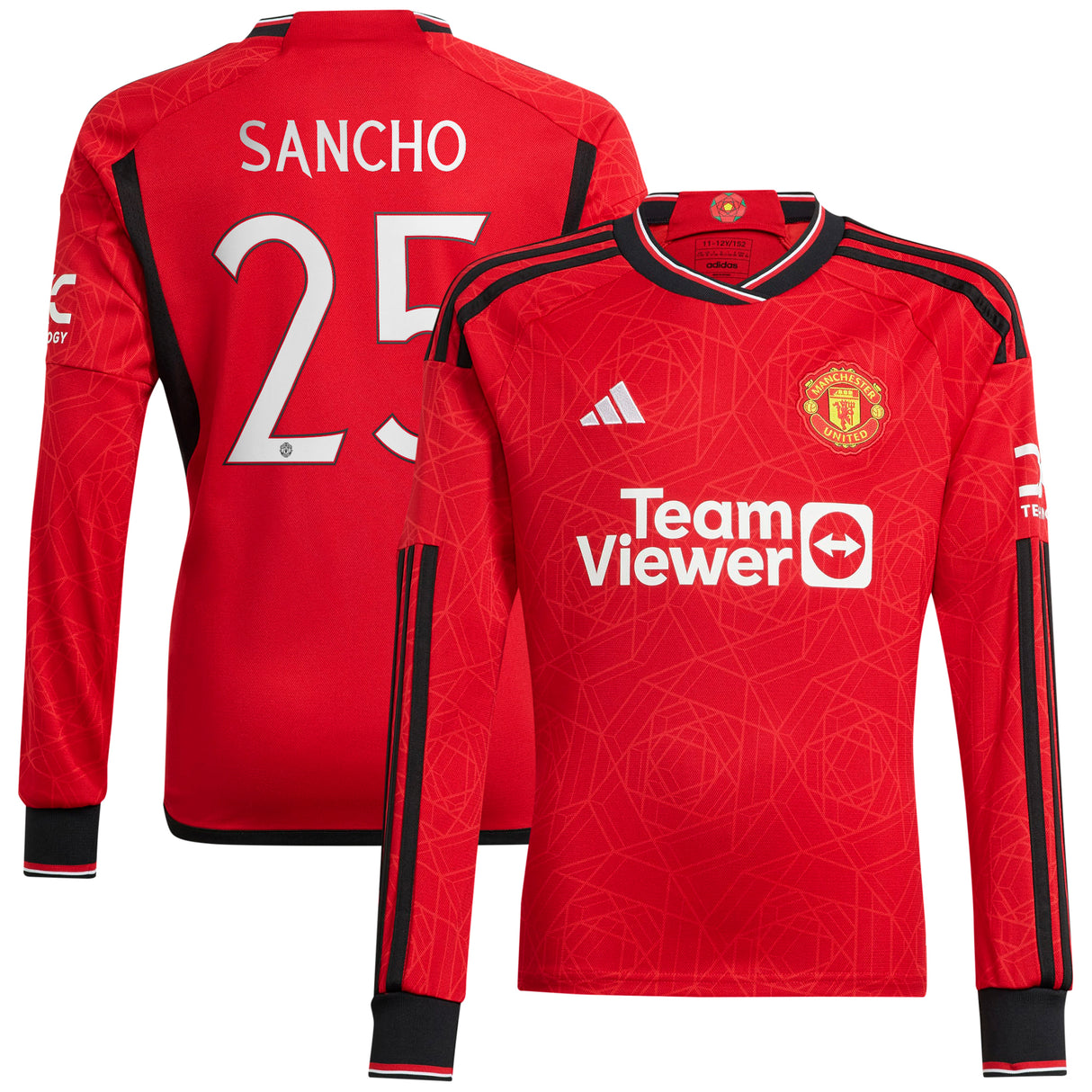 Manchester United Cup Home Shirt 2023-24 - Long Sleeve with Sancho 25 printing - Kit Captain