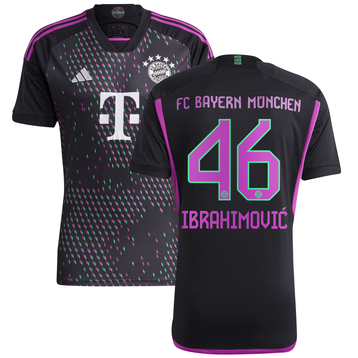 FC Bayern adidas Away Shirt 2023-24 with Ibrahimovic 46 printing - Kit Captain