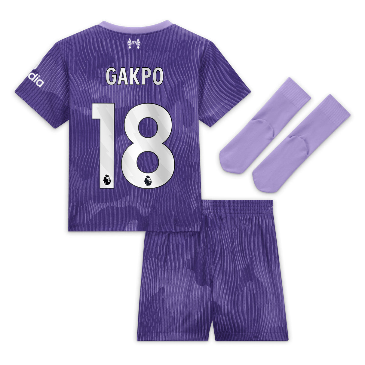 Liverpool Nike Third Stadium Mini Kit 2023-24 - Infant with Gakpo 18 printing - Kit Captain