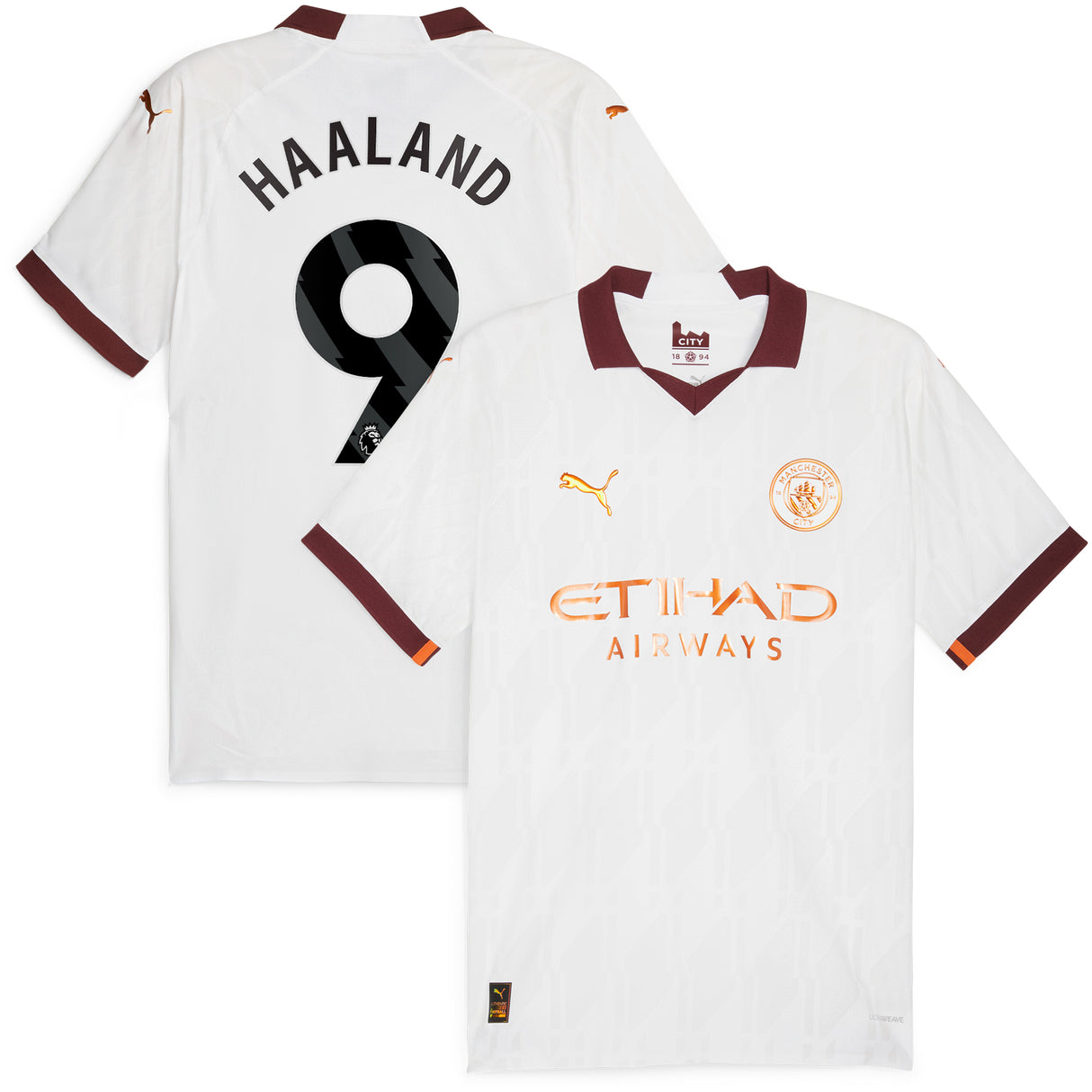 Manchester City Puma Away Authentic Shirt 2023-24 with Haaland 9 printing - Kit Captain