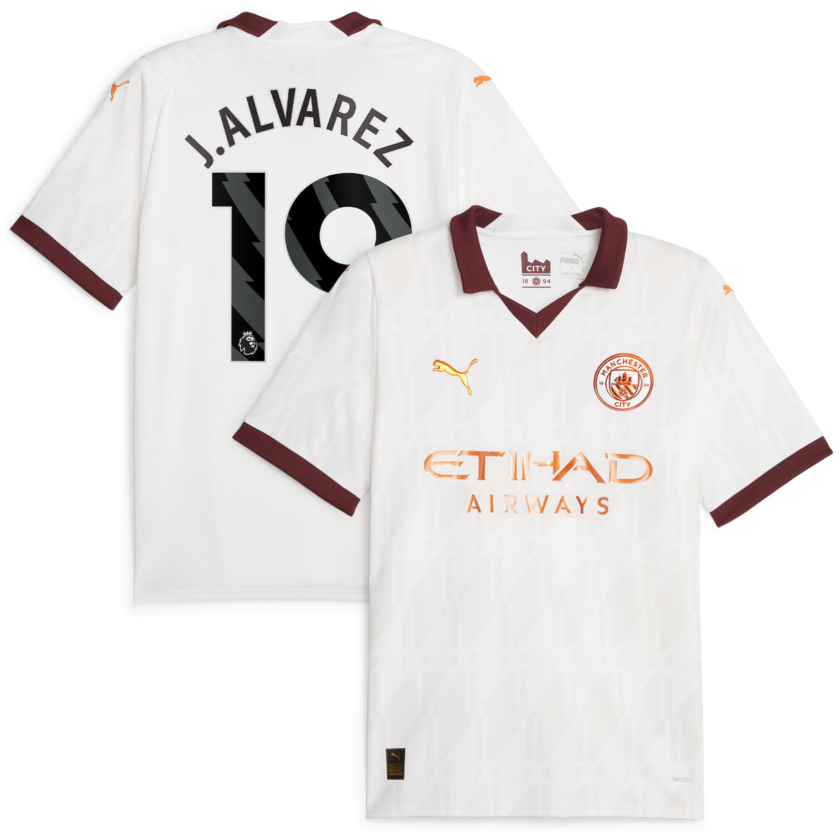 Manchester City Puma Away Shirt 2023-24 with J.Alvarez 19 printing - Kit Captain