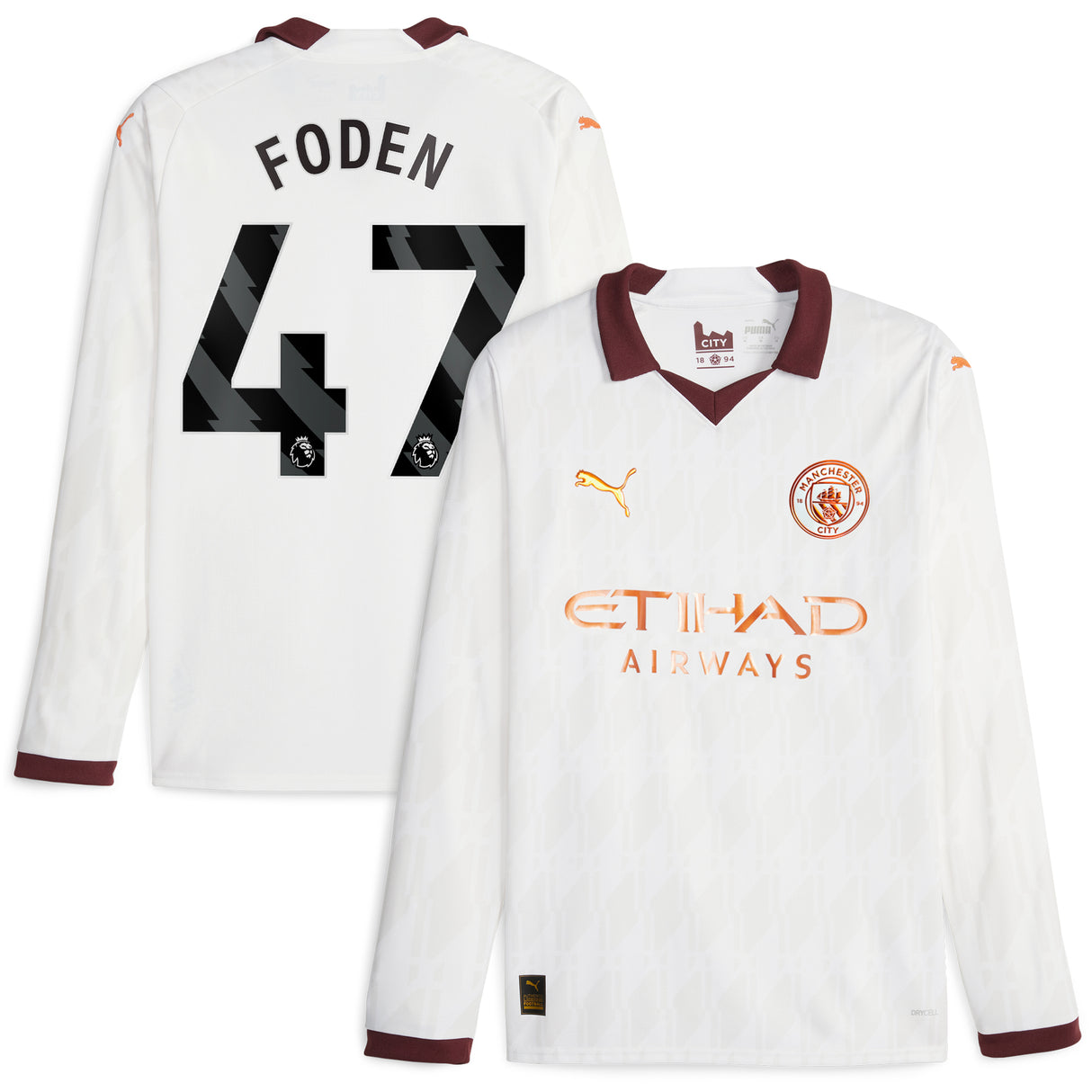 Manchester City Puma Away Shirt 2023-24 - Long Sleeve with Foden 47 printing - Kit Captain