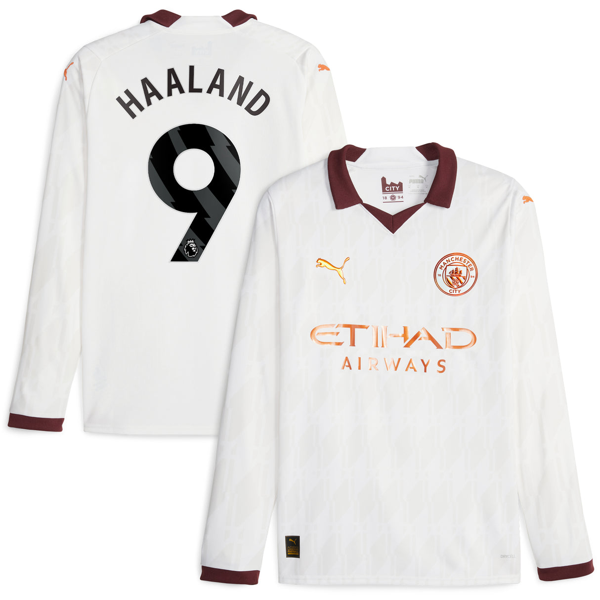 Manchester City Puma Away Shirt 2023-24 - Long Sleeve with Haaland 9 printing - Kit Captain