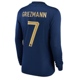 France Home Stadium Shirt Long Sleeve 2022 - Kids - Antoine Griezmann 7 - Kit Captain