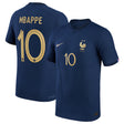 France Home Match Shirt 2022 - Kylian Mbappé 10 - Kit Captain