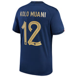 France Home Stadium Shirt 2022 - Kids - Randal Kolo Muani 12 - Kit Captain