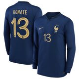 France Home Stadium Shirt Long Sleeve 2022 - Kids - Ibrahima Konate 13 - Kit Captain