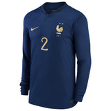 France Home Stadium Shirt Long Sleeve 2022 - Kids - Benjamin Pavard 2 - Kit Captain