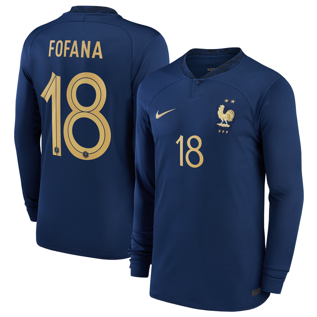 France Home Stadium Shirt Long Sleeve 2022 - Kids with Fofana 18 printing - Kit Captain