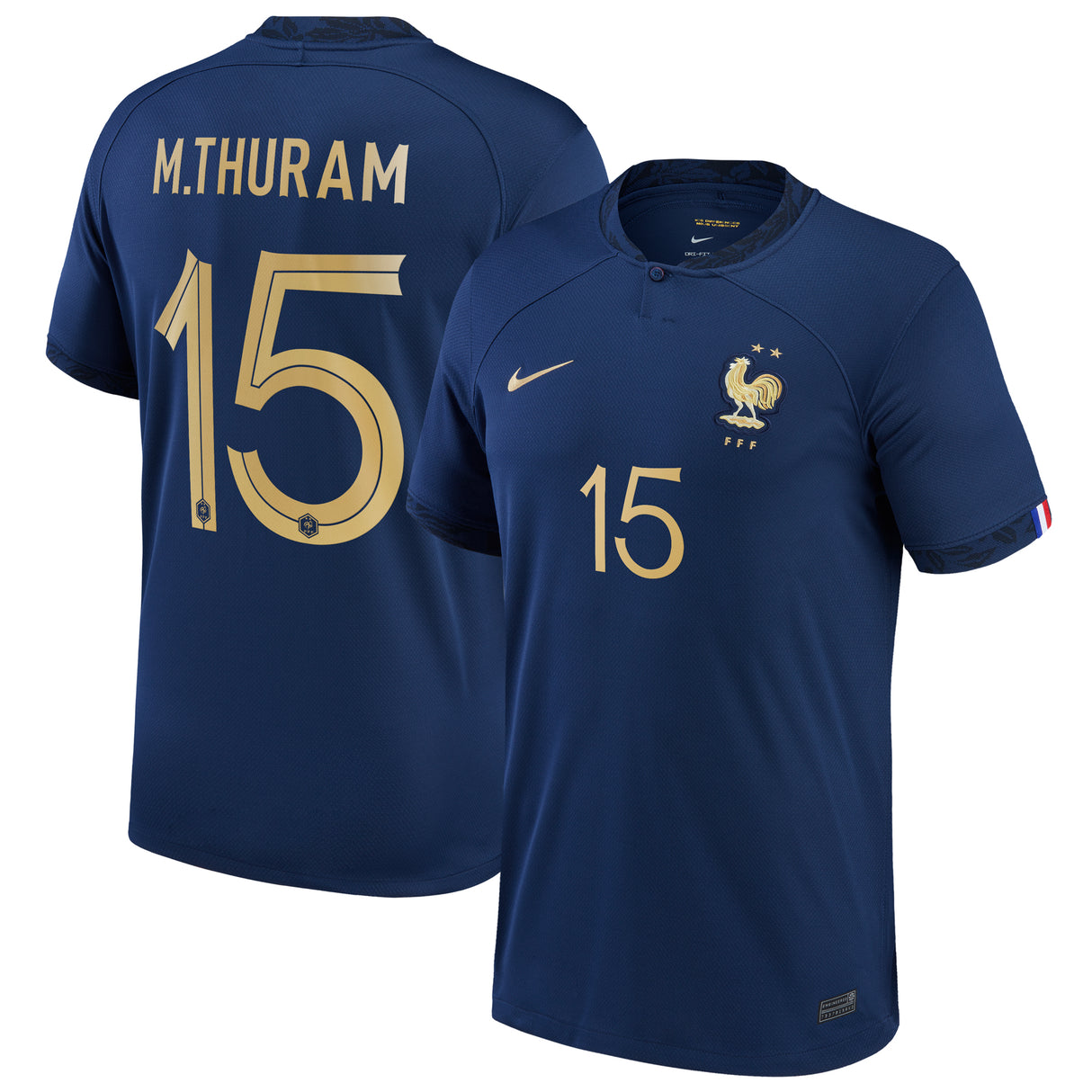 France Home Stadium Shirt 2022 - Marcus Thuram 15 - Kit Captain