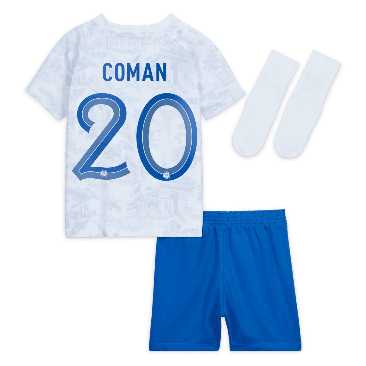 France Away Stadium Kit 2022 - Infants - Kingsley Coman 20 - Kit Captain