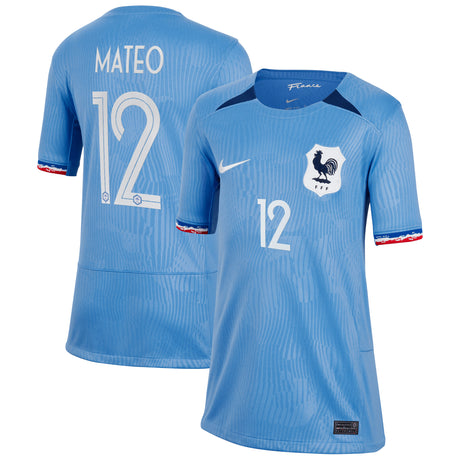 France Women Nike Home Stadium Shirt 2023-24 - Kids with Mateo 12 printing - Kit Captain