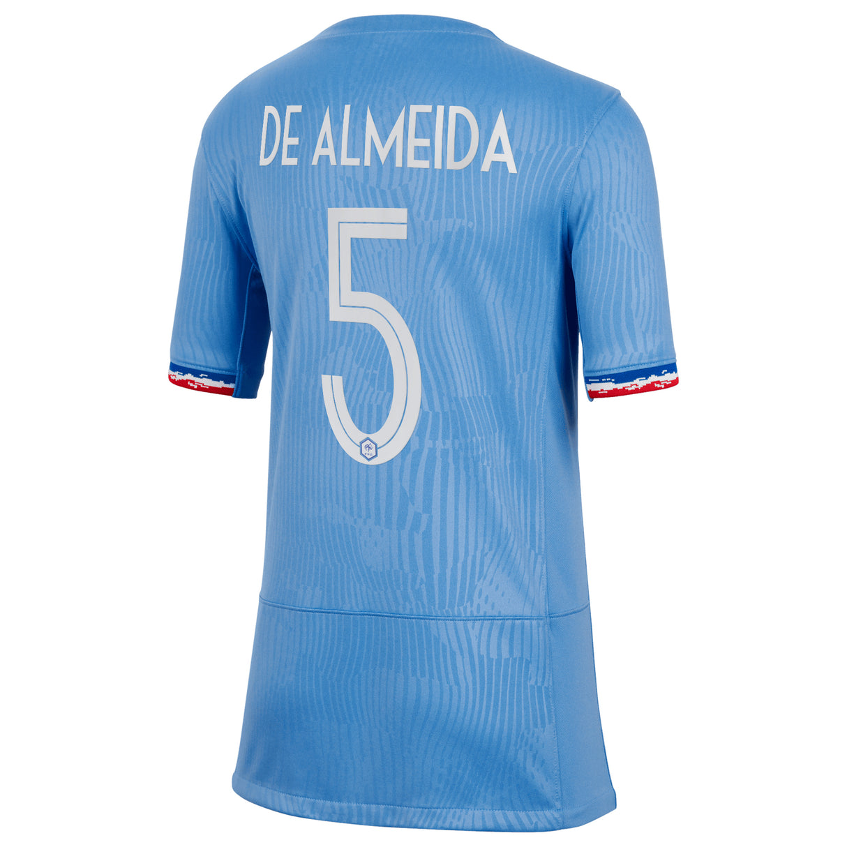 France Women Nike Home Stadium Shirt 2023-24 - Kids with De Almeida 5 printing - Kit Captain