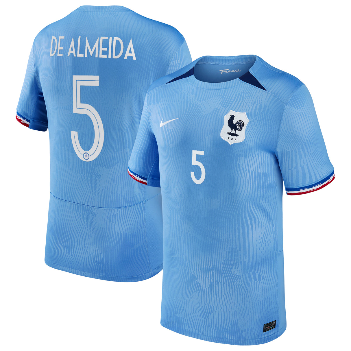 France Women Nike Home Stadium Shirt 2023-24 - Mens with De Almeida 5 printing - Kit Captain