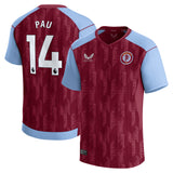 Aston Villa Castore Home Shirt 2023-24 - Kids -With Pau 14 Printing - Kit Captain