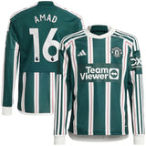 Manchester United EPL adidas Away Shirt 2023-24 - Kids - Long Sleeve - With Amad 16 Printing - Kit Captain