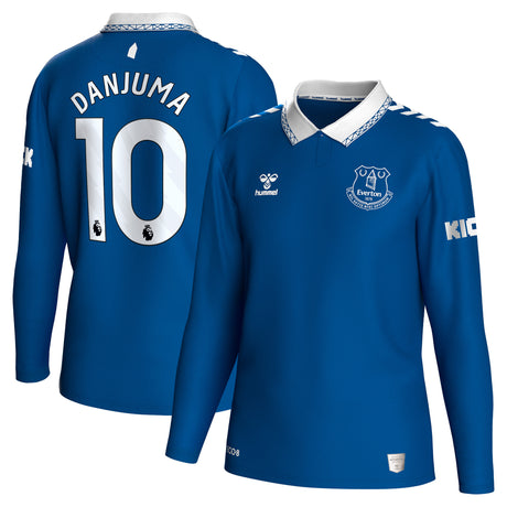 Everton Hummel Home Shirt 2023-24 - Long Sleeve - Kids with Danjuma 10 printing - Kit Captain