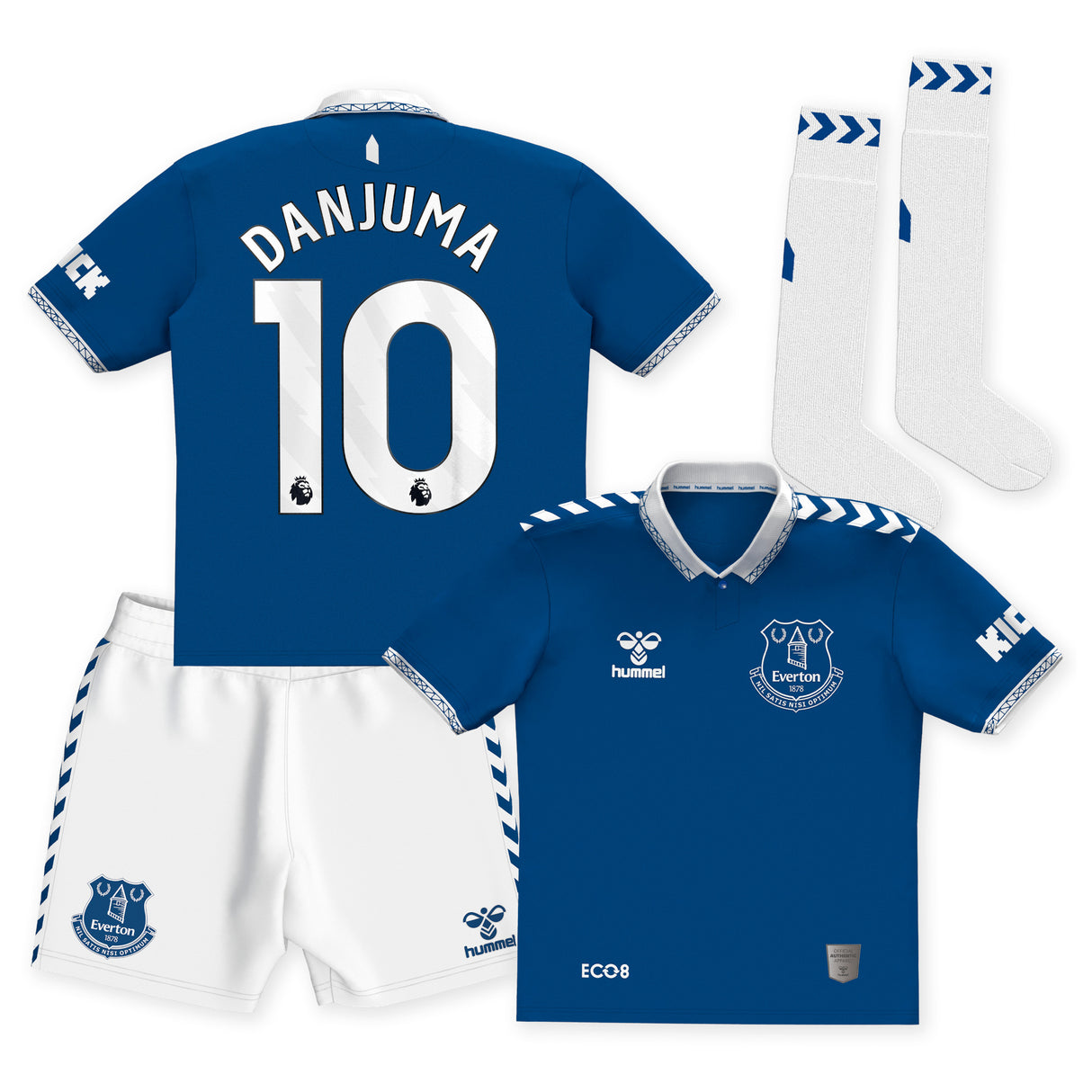 Everton Hummel Home Infant Kit 2023-24 with Danjuma 10 printing - Kit Captain