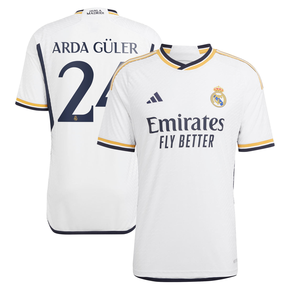 Real Madrid adidas Home Authentic Shirt 2023-24 with Arda Güler 24 printing - Kit Captain