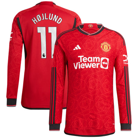 Manchester United EPL Home Authentic Shirt 2023-24 - Long sleeve with Højlund 11 printing - Kit Captain