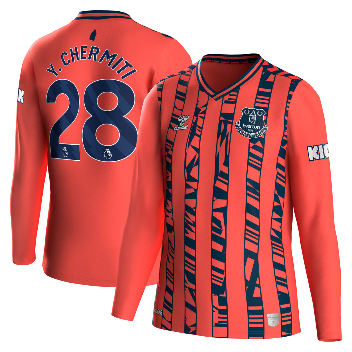 Everton Hummel Away Shirt 2023-24 - Long Sleeve - Kids with Y. Chermiti 28 printing - Kit Captain