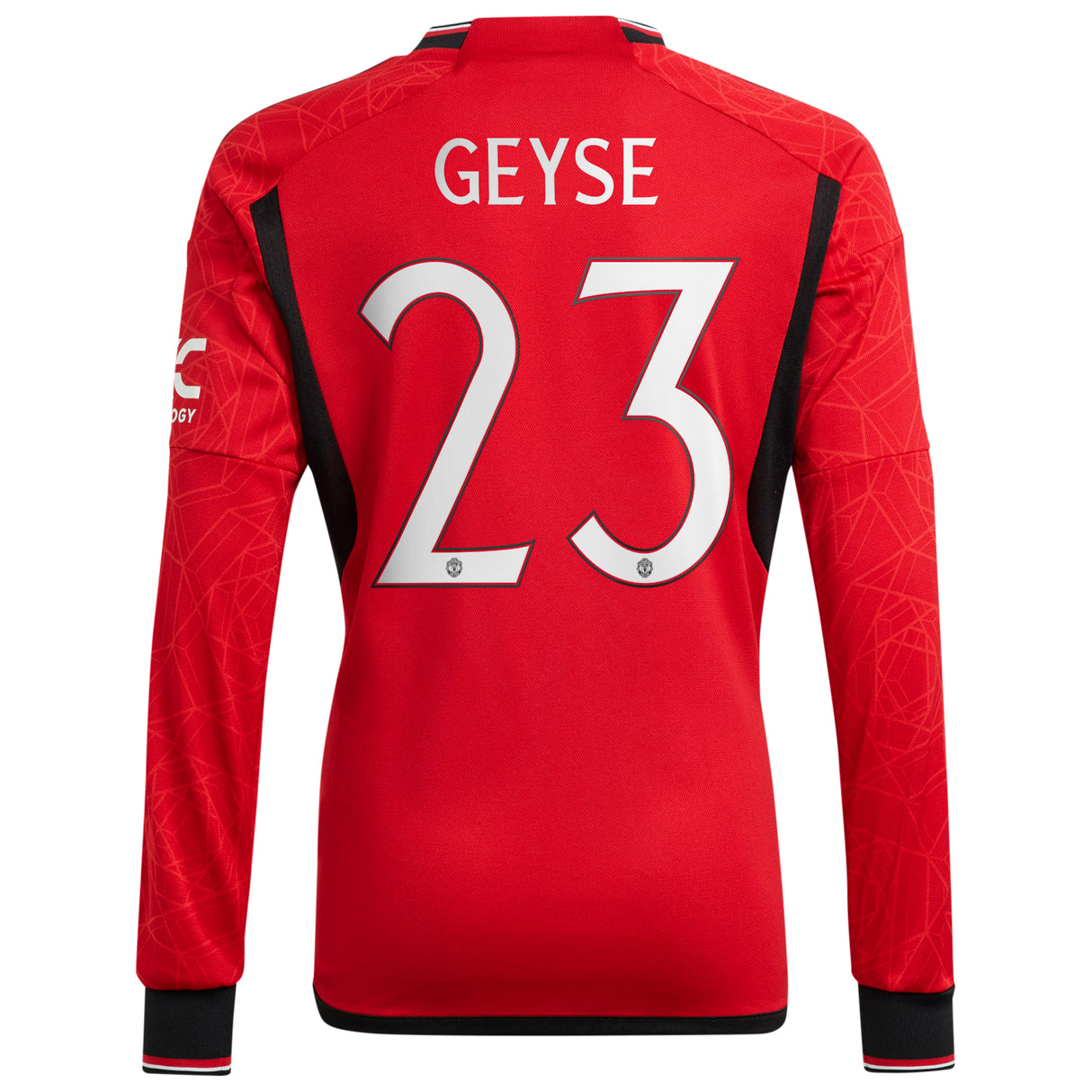 Manchester United Cup adidas Home Shirt 2023-24 - Kids - Long Sleeve - With Geyse 23 Printing - Kit Captain