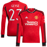 Manchester United Cup adidas Home Shirt 2023-24 - Kids - Long Sleeve - With Geyse 23 Printing - Kit Captain