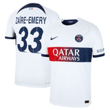 Paris Saint-Germain Nike Away Dri Fit Adv Match Shirt 2023-24 with Champions League printing Zaïre-Emery 33 - Kit Captain