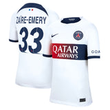 Paris Saint-Germain Nike Away Stadium Shirt 2023-24 - Kids with Champions League printing Zaïre-Emery 33 - Kit Captain