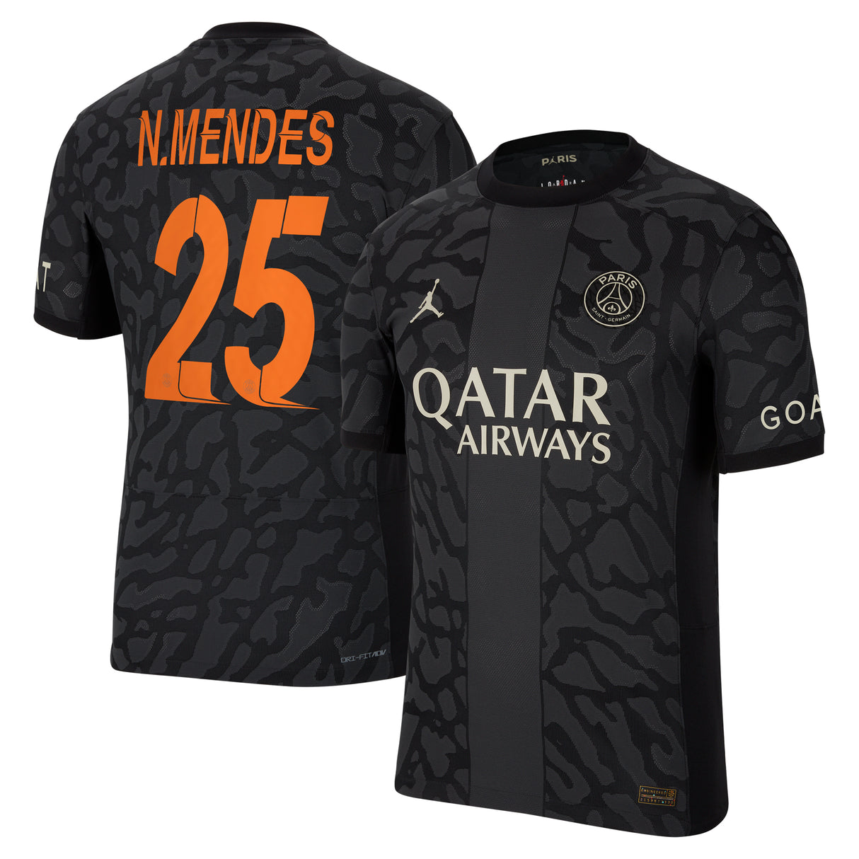 PSG x Jordan Third Dri-FIT ADV Match Shirt 2023-24 with Champions League printing N.Mendes 25 - Kit Captain