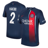 PSG Nike Home Stadium Shirt 2023-24 with Hakimi 2 and Champions League printing and badges - Kit Captain