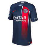 PSG Nike Home Stadium Shirt 2023-24 - Kids with N.Mendes 25 and Champions League printing and badges - Kit Captain