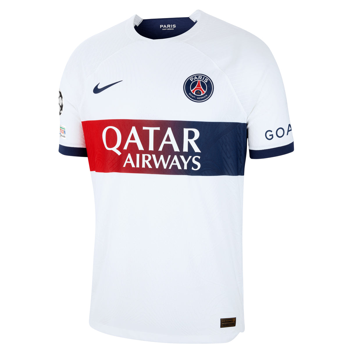 PSG Nike Away Dri-FIT ADV Match Shirt 2023-24 with O.Dembélé 10 and Champions League printing and badges - Kit Captain