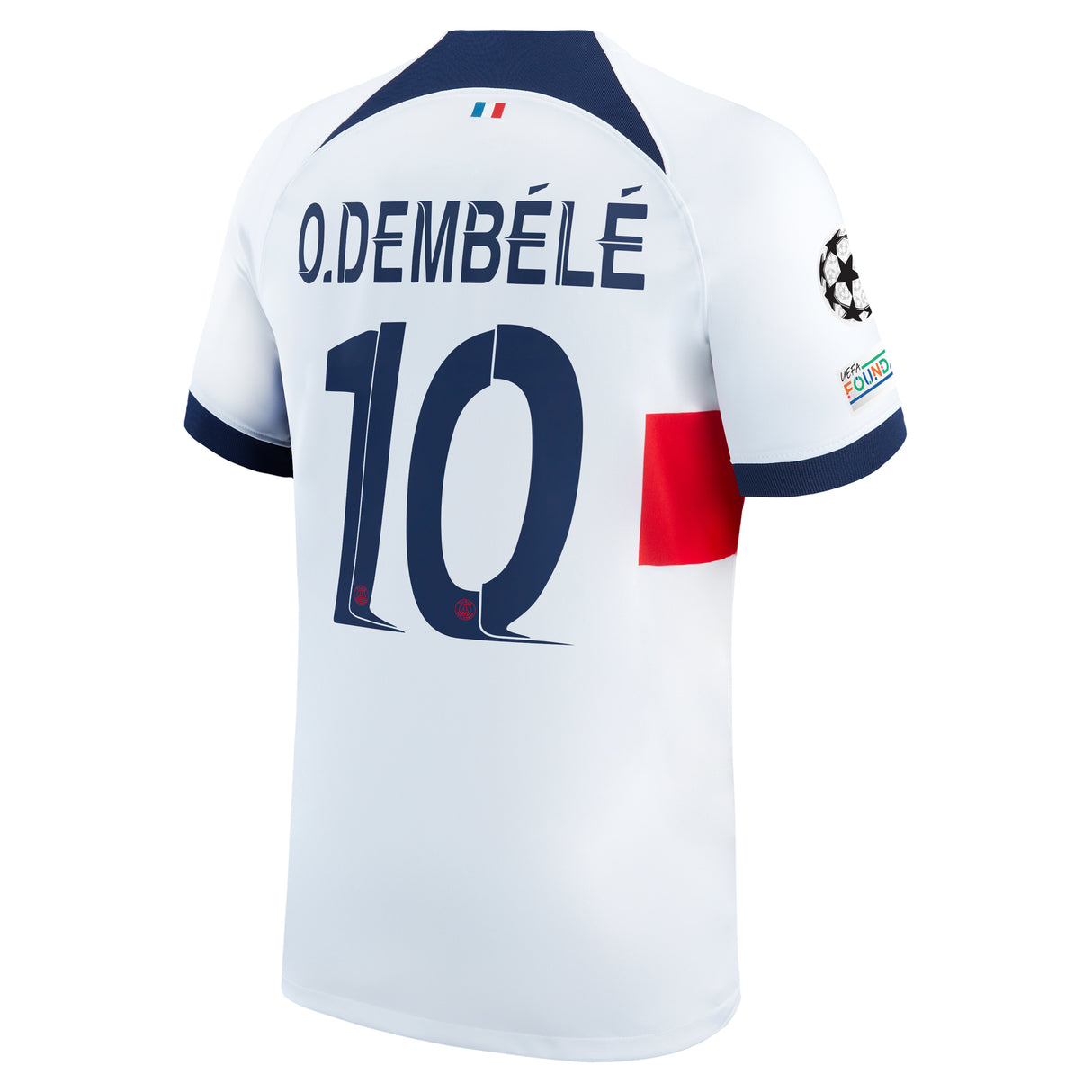 PSG Nike Away Stadium Shirt 2023-24 with O.Dembélé 10 and Champions League printing and badges - Kit Captain