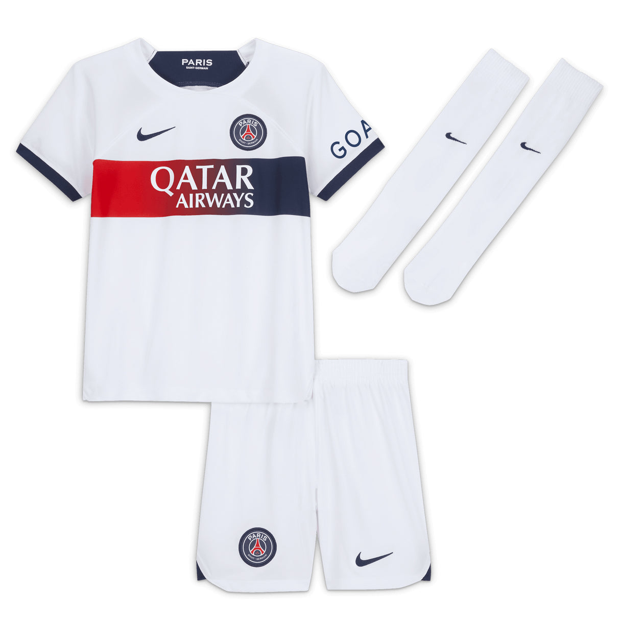 Paris Saint-Germain Nike Away Stadium Kit 2023-24 - Little Kids with Barcola 29 printing - Kit Captain