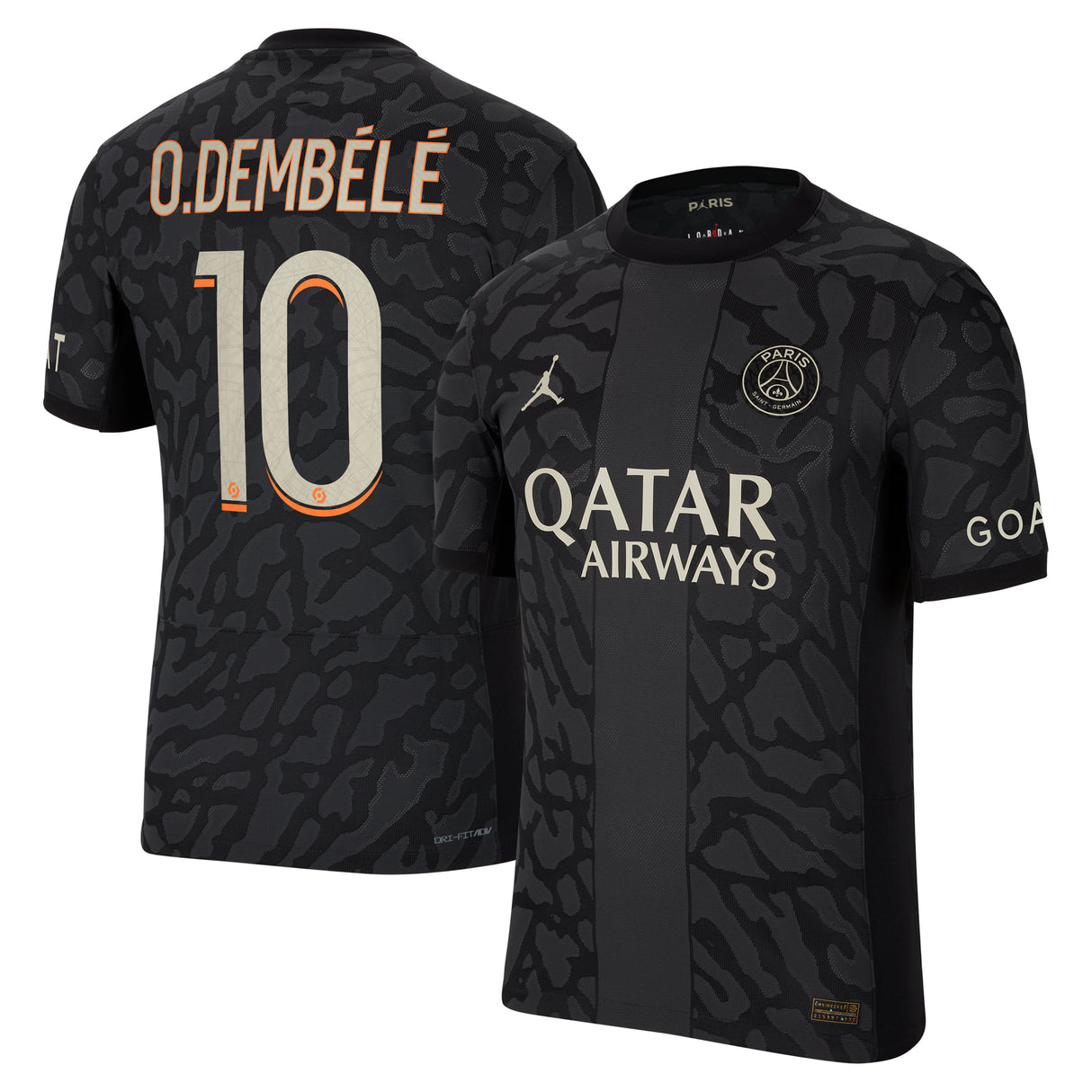 PSG x Jordan Third Dri-FIT ADV Match Shirt 2023-24 with O.Dembélé 10 printing - Kit Captain