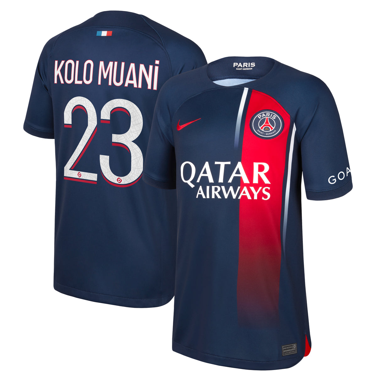 Paris Saint-Germain Nike Home Stadium Shirt 2023-24 - Kids with Kolo Muani 23 printing - Kit Captain