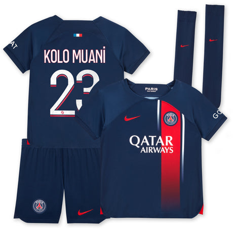 Paris Saint-Germain Nike Home Stadium Kit 2023-24 - Little Kids with Kolo Muani 23 printing - Kit Captain