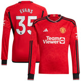 Manchester United EPL Home Shirt 2023-24 - Long Sleeve with Evans 35 printing - Kit Captain