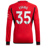 Manchester United EPL Home Shirt 2023-24 - Long Sleeve with Evans 35 printing - Kit Captain