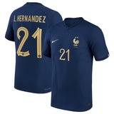 France Home Match Shirt 2022 with L.Hernandez 21 printing - Kit Captain