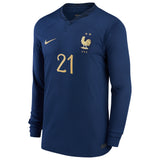 France Home Stadium Shirt Long Sleeve 2022 - Kids with L.Hernandez 21 printing - Kit Captain