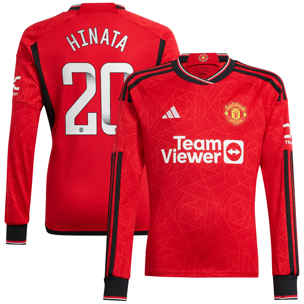 Manchester United Home Shirt 2023-24 - Kids - Long Sleeve with Hinata 20 printing - Kit Captain