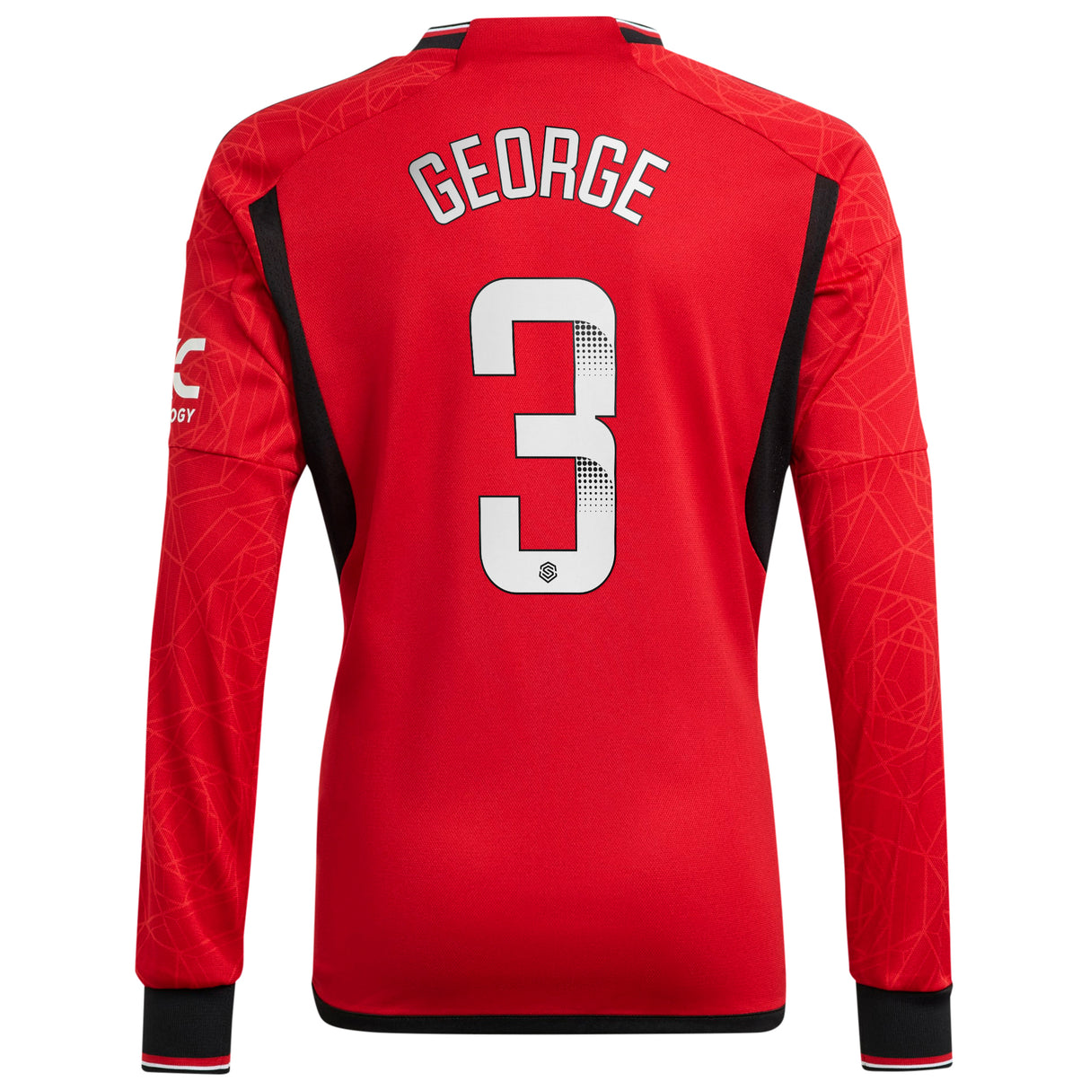 Manchester United WSL adidas Home Shirt 2023-24 - Kids - Long Sleeve - With George 3 Printing - Kit Captain