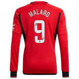 Manchester United WSL adidas Home Shirt 2023-24 - Long Sleeve - With Malard 9 Printing - Kit Captain