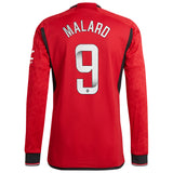 Manchester United WSL adidas Home Authentic Shirt 2023-24 - Long Sleeve - With Malard 9 Printing - Kit Captain