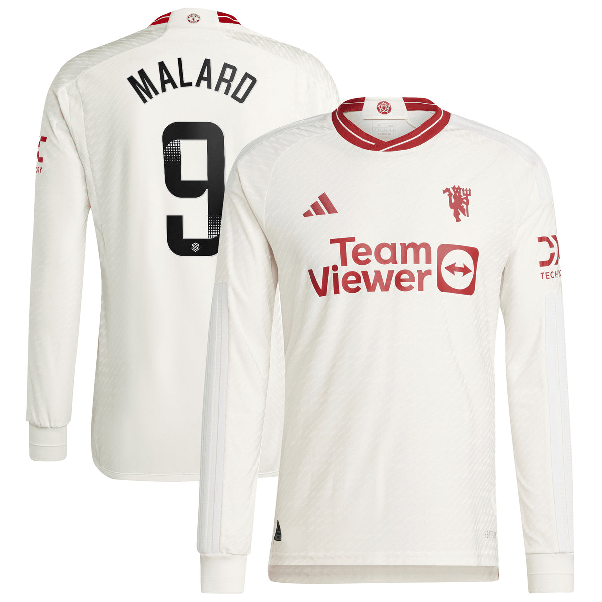 Manchester United WSL adidas Third Authentic Shirt 2023-24 - Long Sleeve - With Malard 9 Printing - Kit Captain