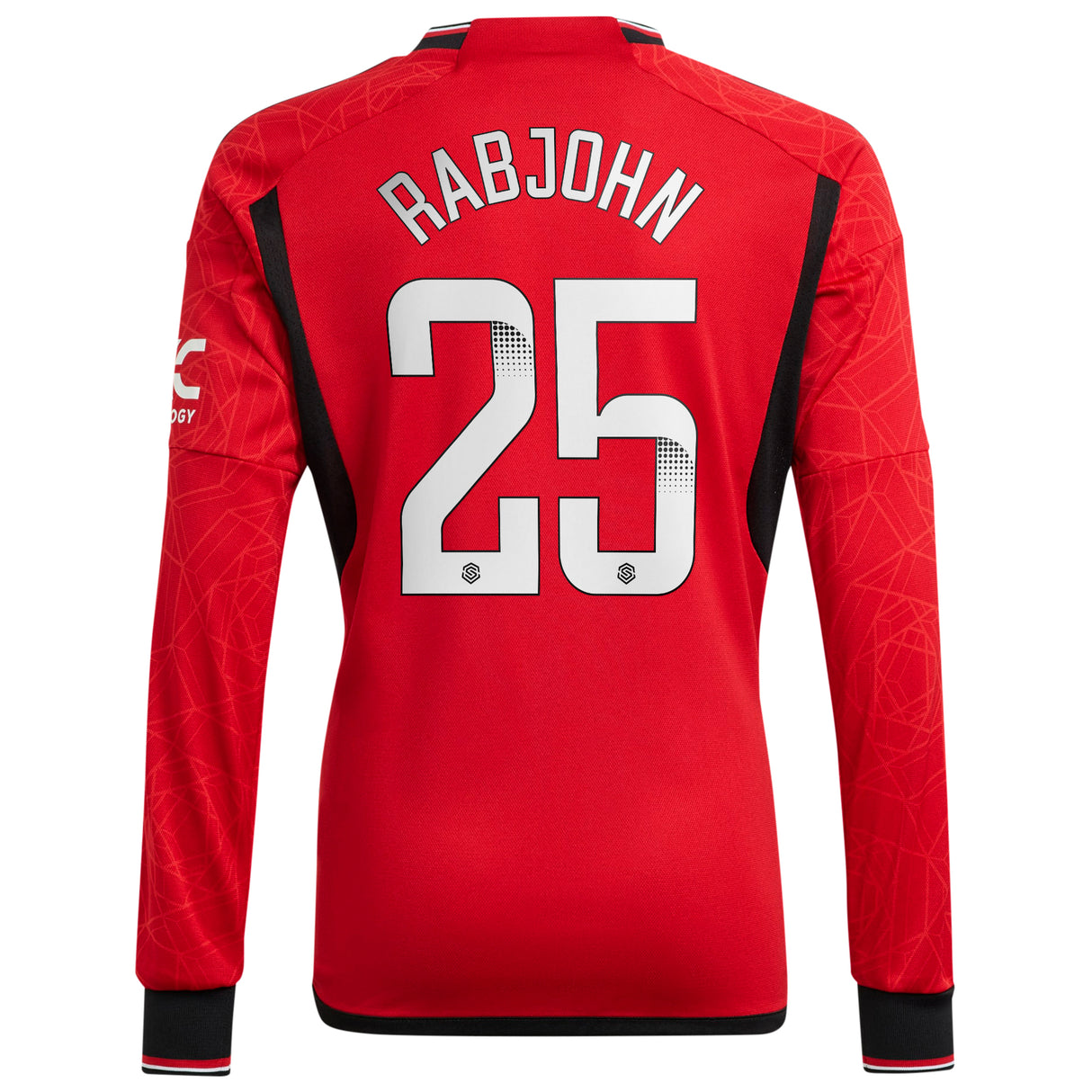 Manchester United WSL adidas Home Shirt 2023-24 - Kids - Long Sleeve - With Rabjohn 25 Printing - Kit Captain